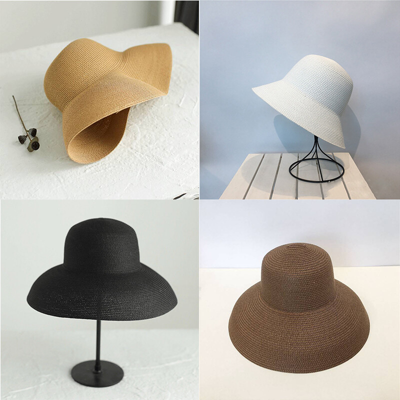 Summer Straw Hat Classical Hepburn Handmade Women Wide Brim Beach Sun Hats
