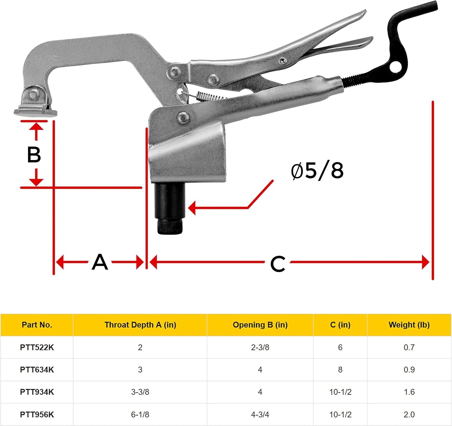 Workbench Surface Hold Down Clamp Plier for 5/8" Dog Hole Welding Fixture Table