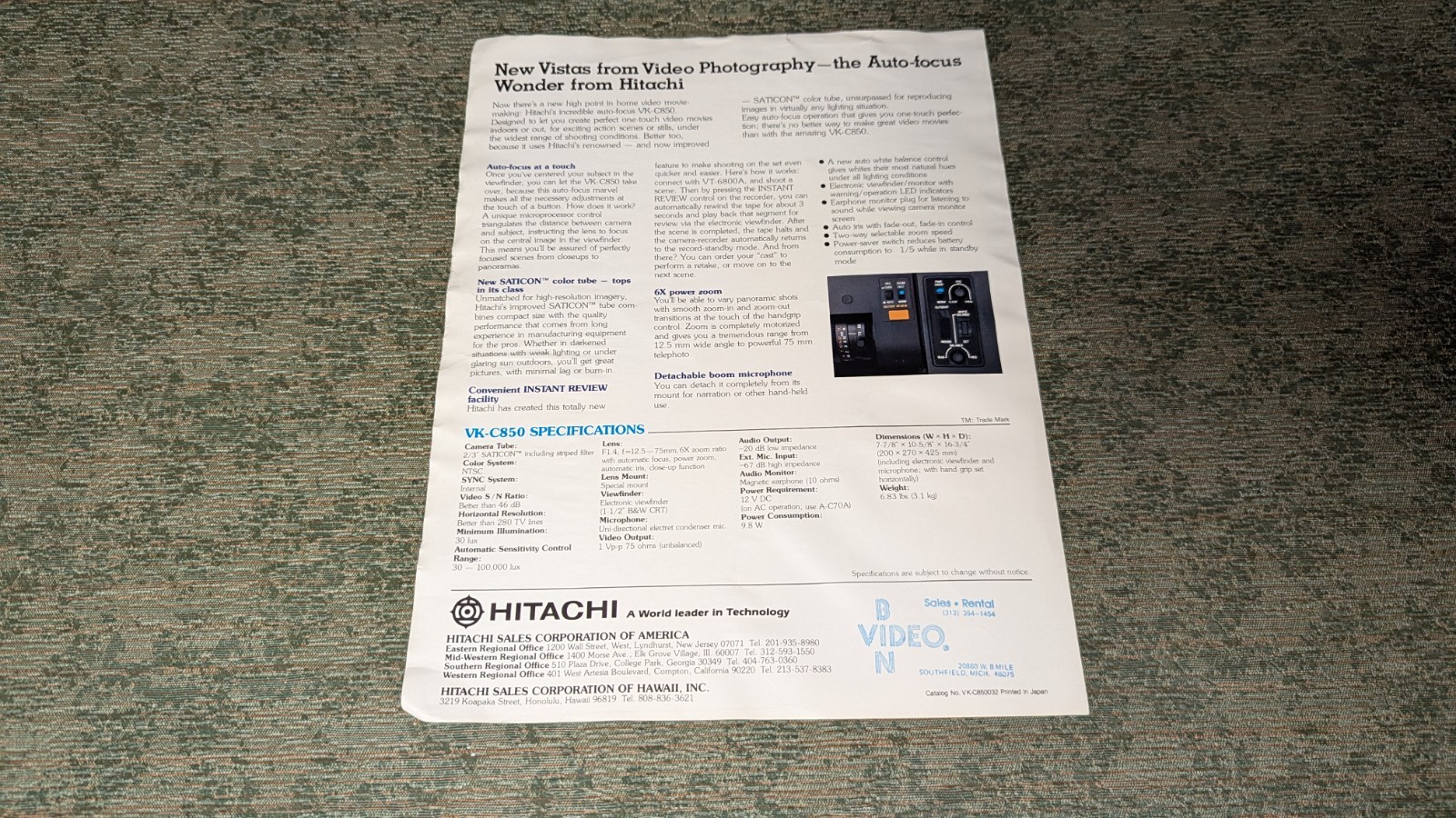 Vintage Hitachi VK-C850 Ad Brochure