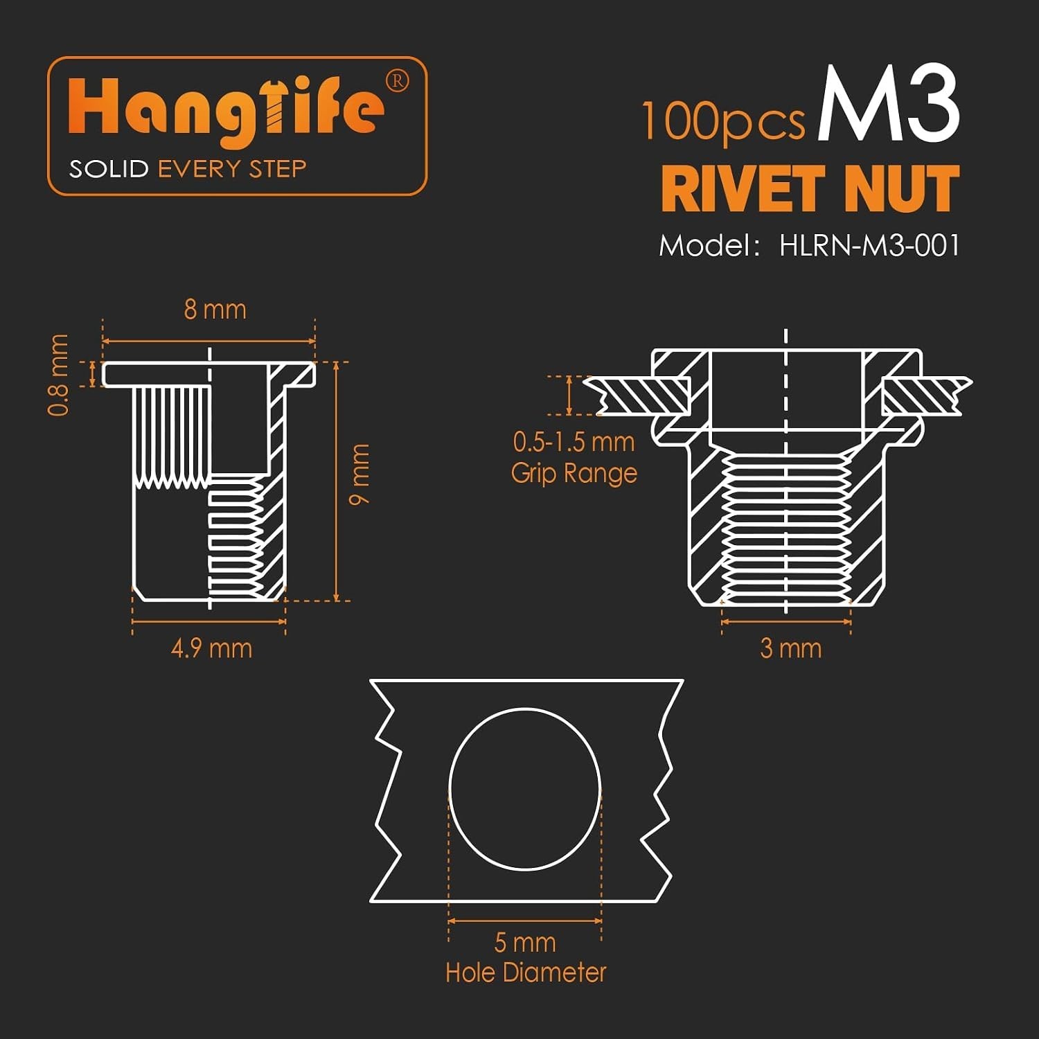 Flat Head Rivet Nuts M3 - 100 Carbon Steel Nutserts for Versatile Use