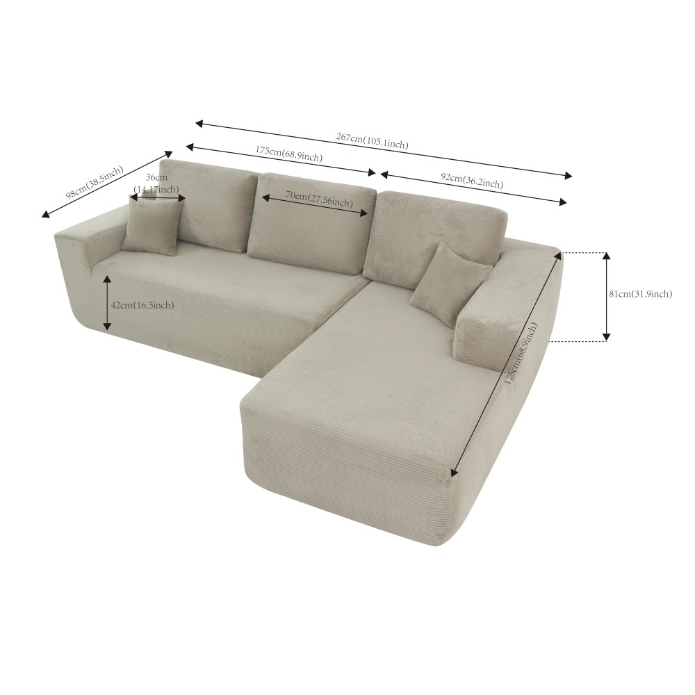 105" Modular Sectional Sofa w/ L-Shape Chaise, Corduroy Fabric, Camel