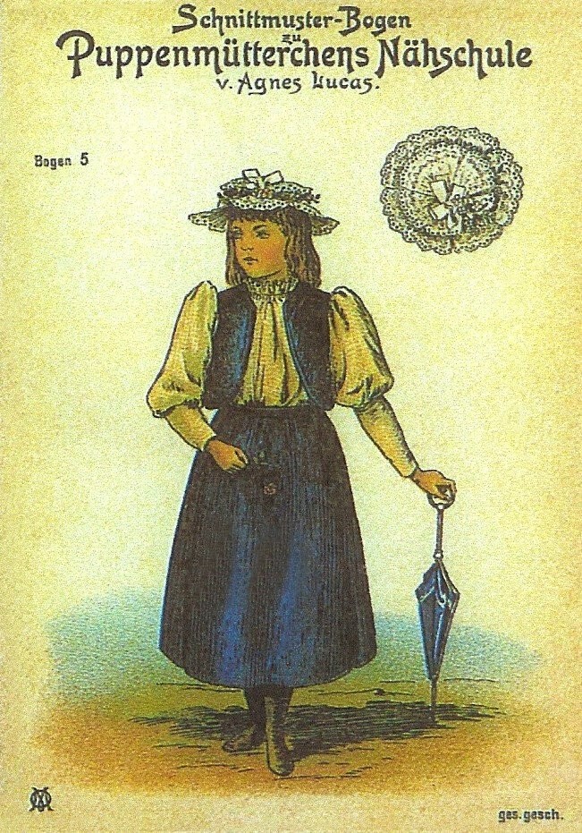 9" & 11" Doll Clothes Patterns, Antique Agnes Lucas German Doll Clothes Pattern