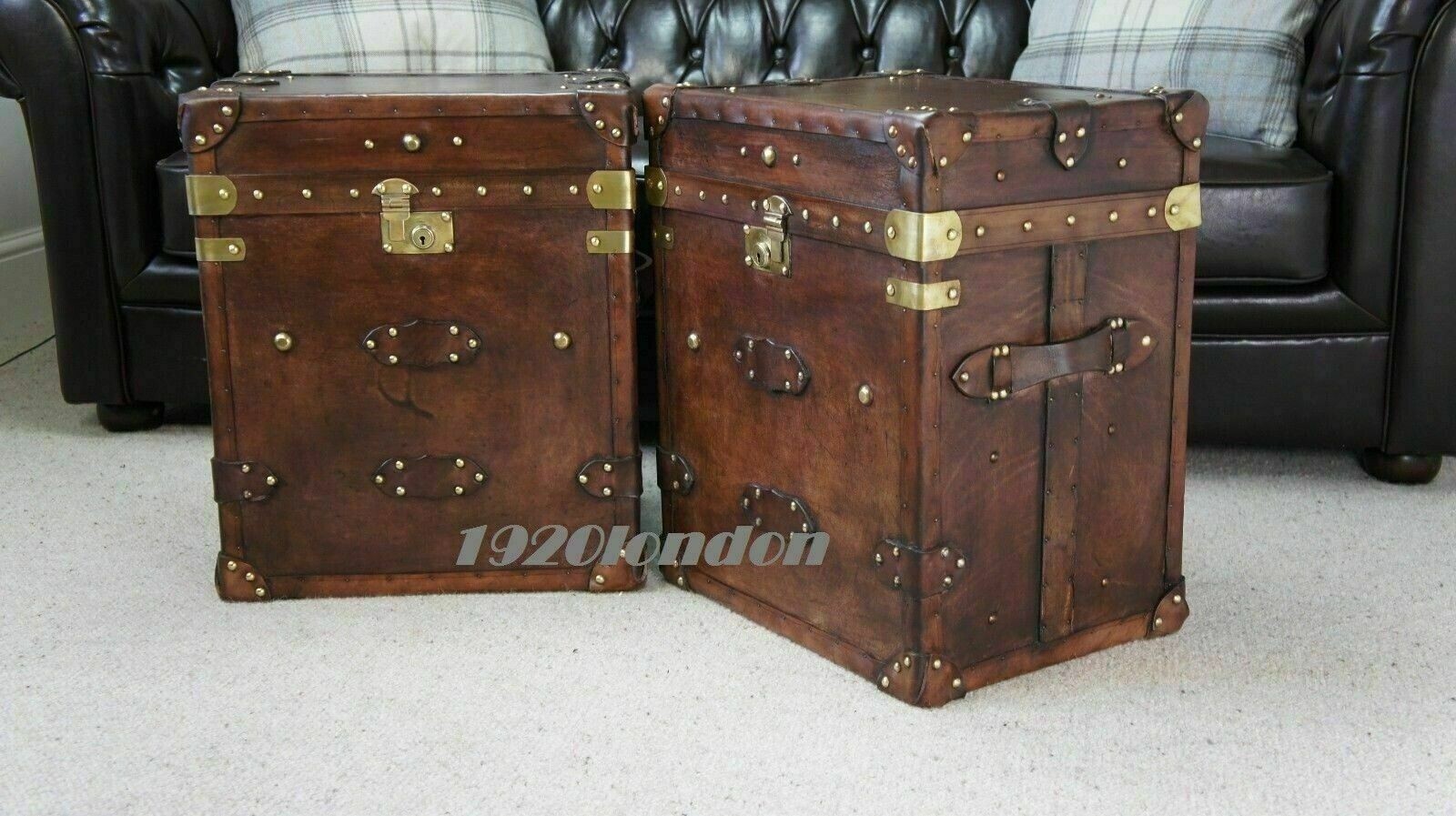 Antique English Trunk Leather Antique Inspired Side Table Trunks Amazing