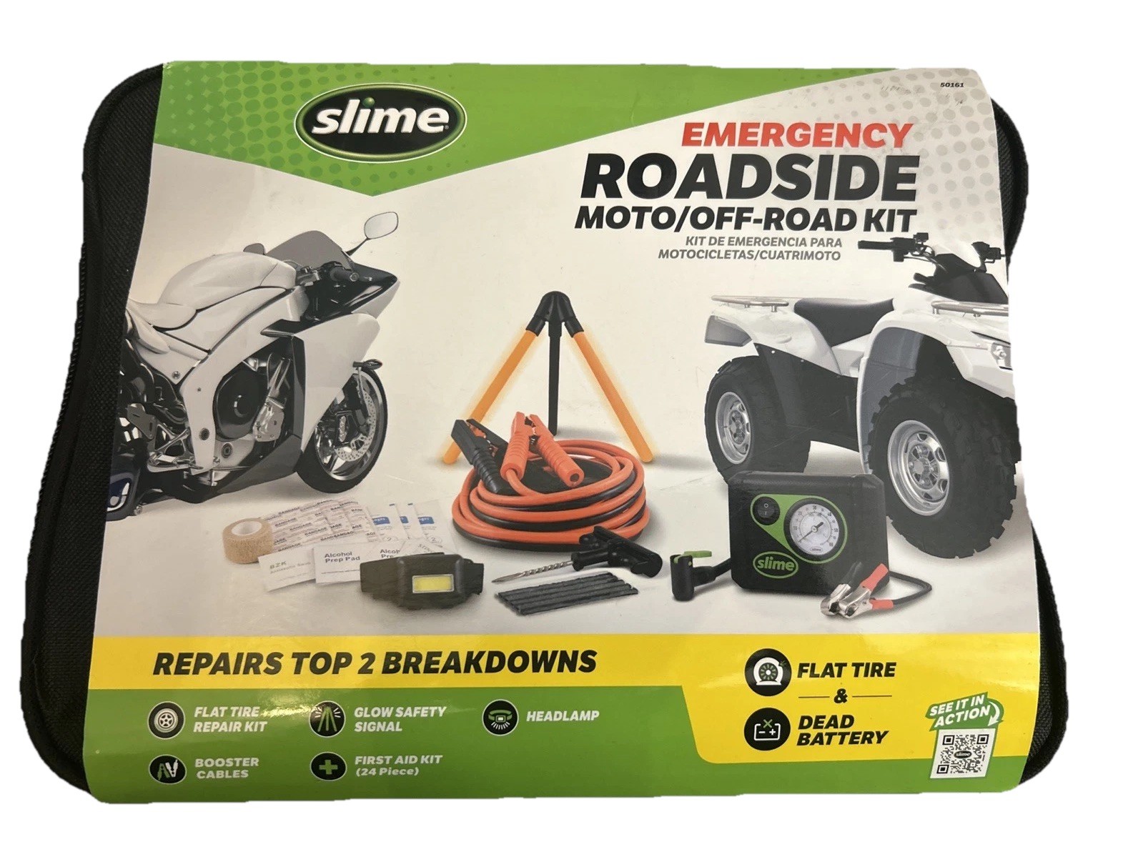 Motorcycle OFF Road Emergency Roadside Flat Tire Repair Inflator/Battery Cables
