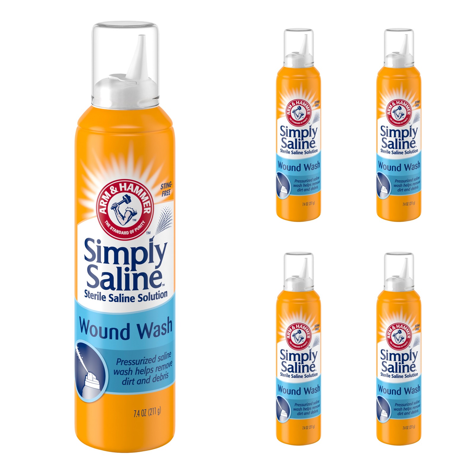 5 Pack Arm & Hammer Simply Saline Wound Wash 7.4 Ounce