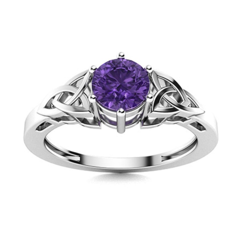 Round Amethyst Gemstone Wife Solitaire Prong Ring Jewelry Sterling Silver