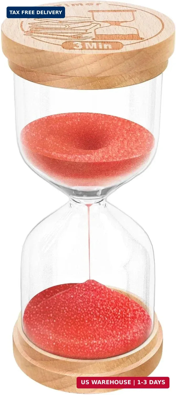 3 Minute Sand Timer, Wooden Hourglass Sand Clock, Small Wood Red 3 Min Hour Glas