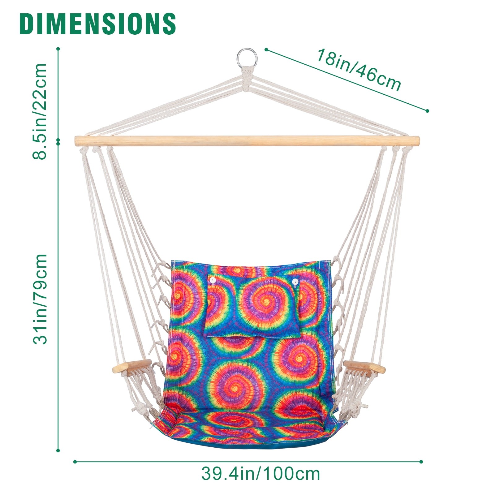Hanging chair W/ Pillow & Arms-TieDye