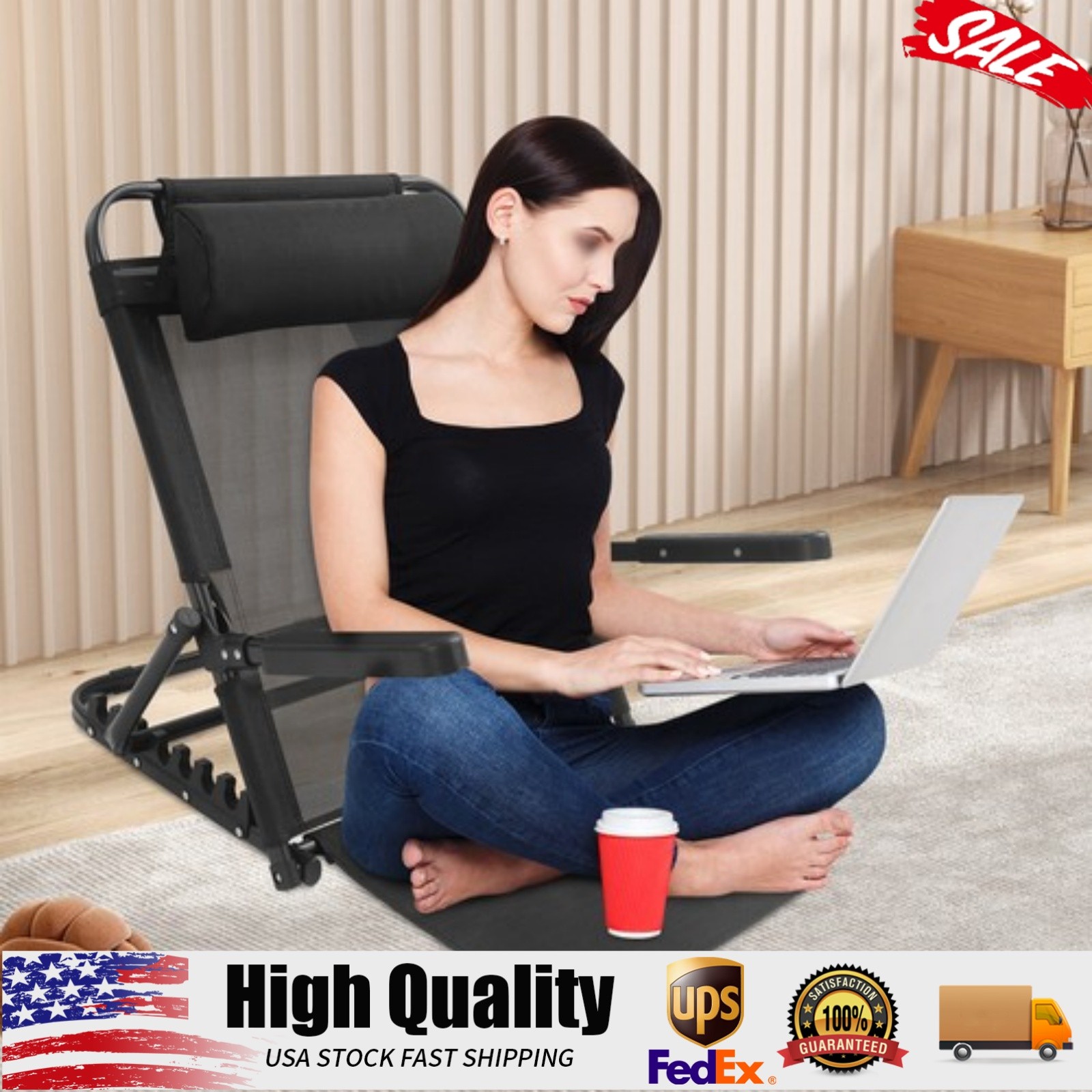 Adjustable Lifting Bed Backrest W/ Armrest Portable Backrest seat for Tatami