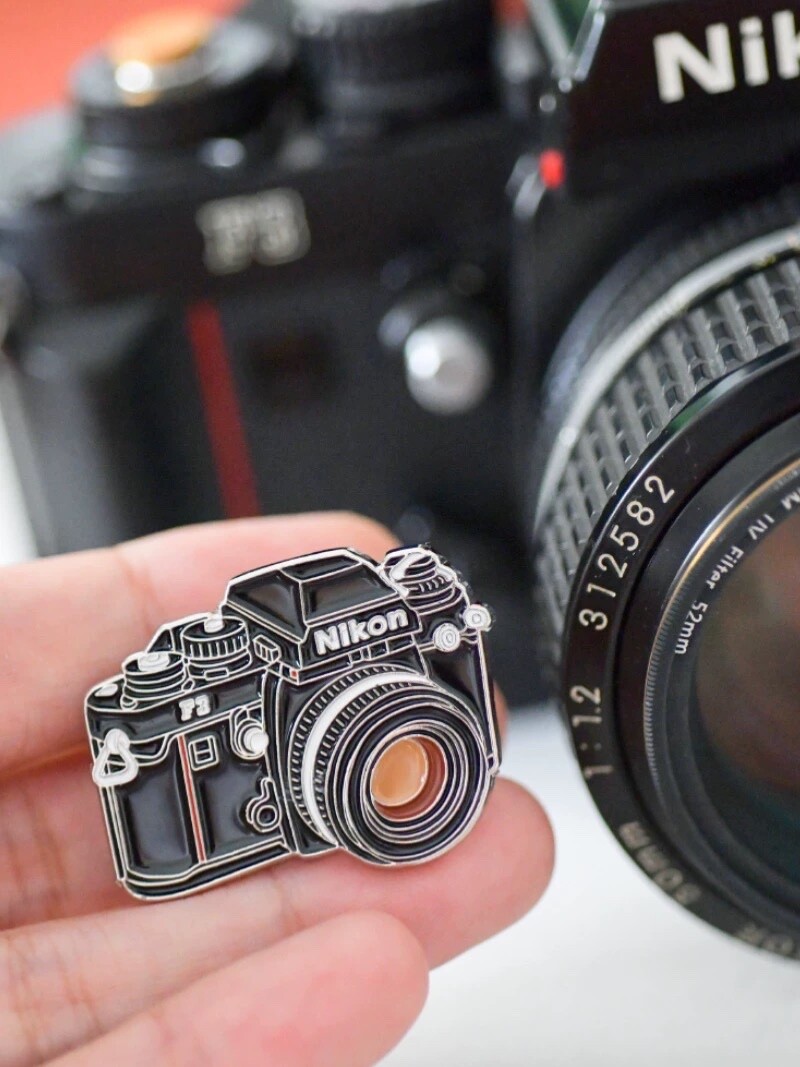 Classic Statement Pin Badge Brooch of Nikon F3 Film Camera w/Standard Kit Lens