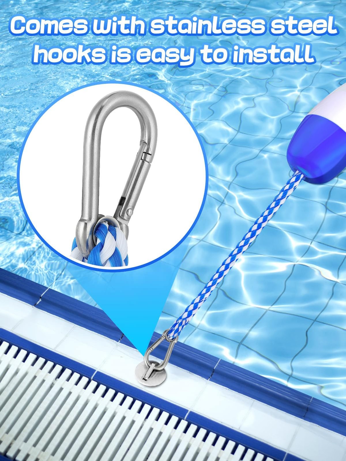 16ft 20ft Adjustable Pool Safety Rope with Floats, Floating Pool Divider Stur...