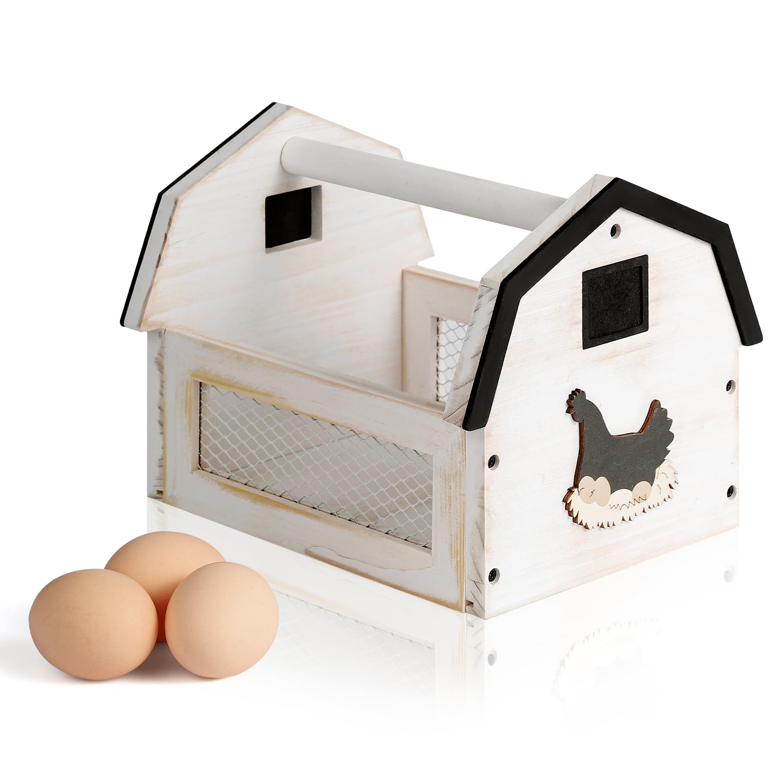 Farmhouse Egg Collecting Basket - Wood Countertop Chicken Egg Basket