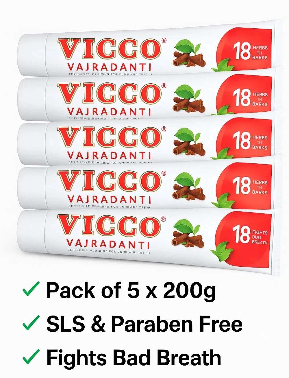 Vicco Vajradanti Ayurvedic Toothpaste 200g x 5 | Herbal | Bad Breath Care 2027