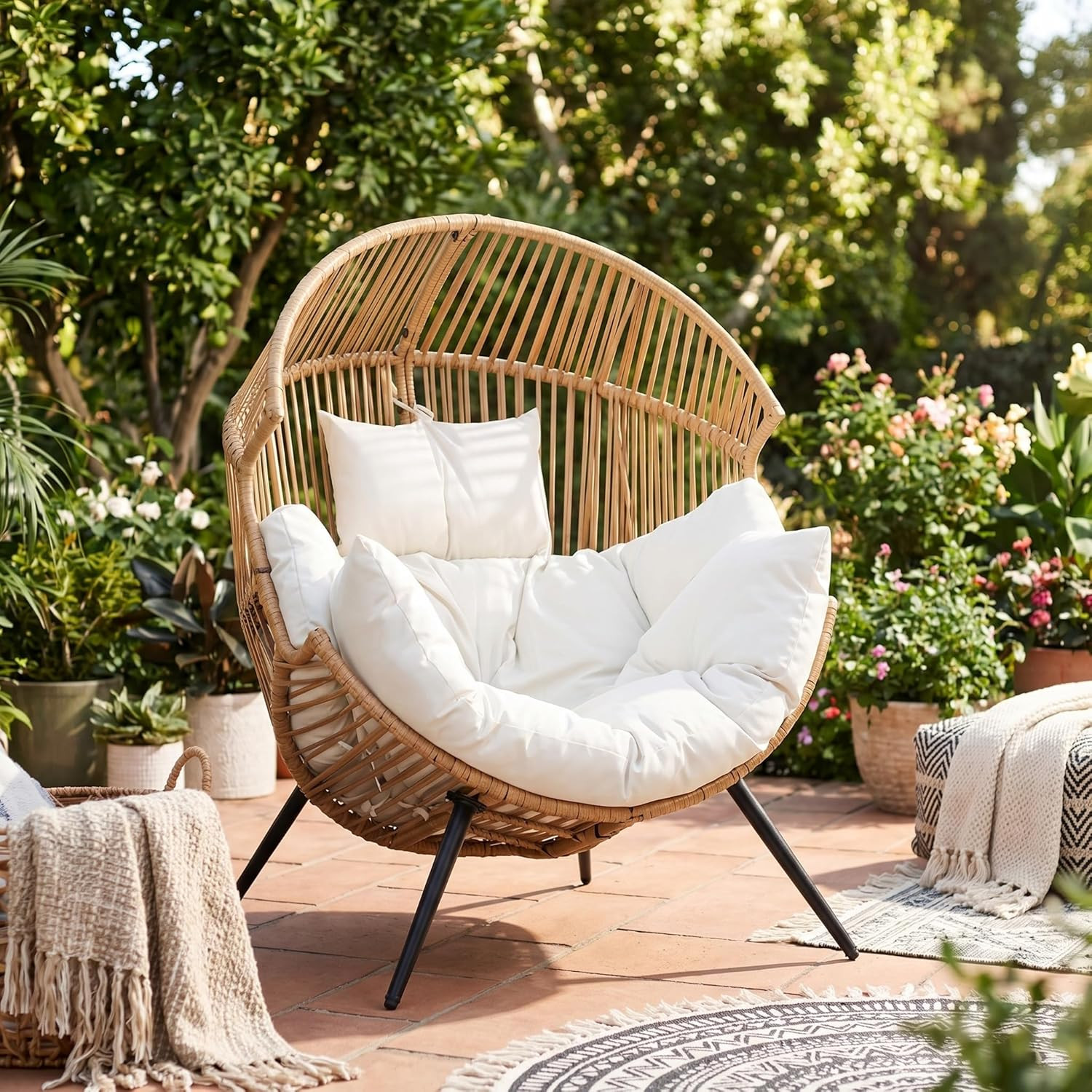 JAMFLY Egg Chair Wicker Outdoor Chairs, Oversized Patio Chair Oversized Lounger