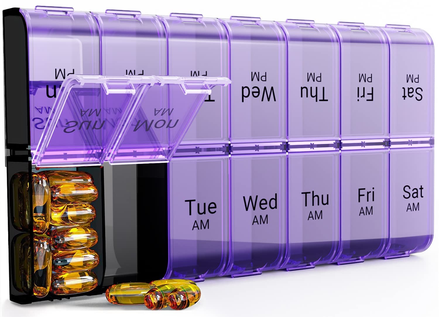 Weekly AM PM Extra Large Pill Organizer, 7 Day Pill Case 2 Times a Day, XL Da...