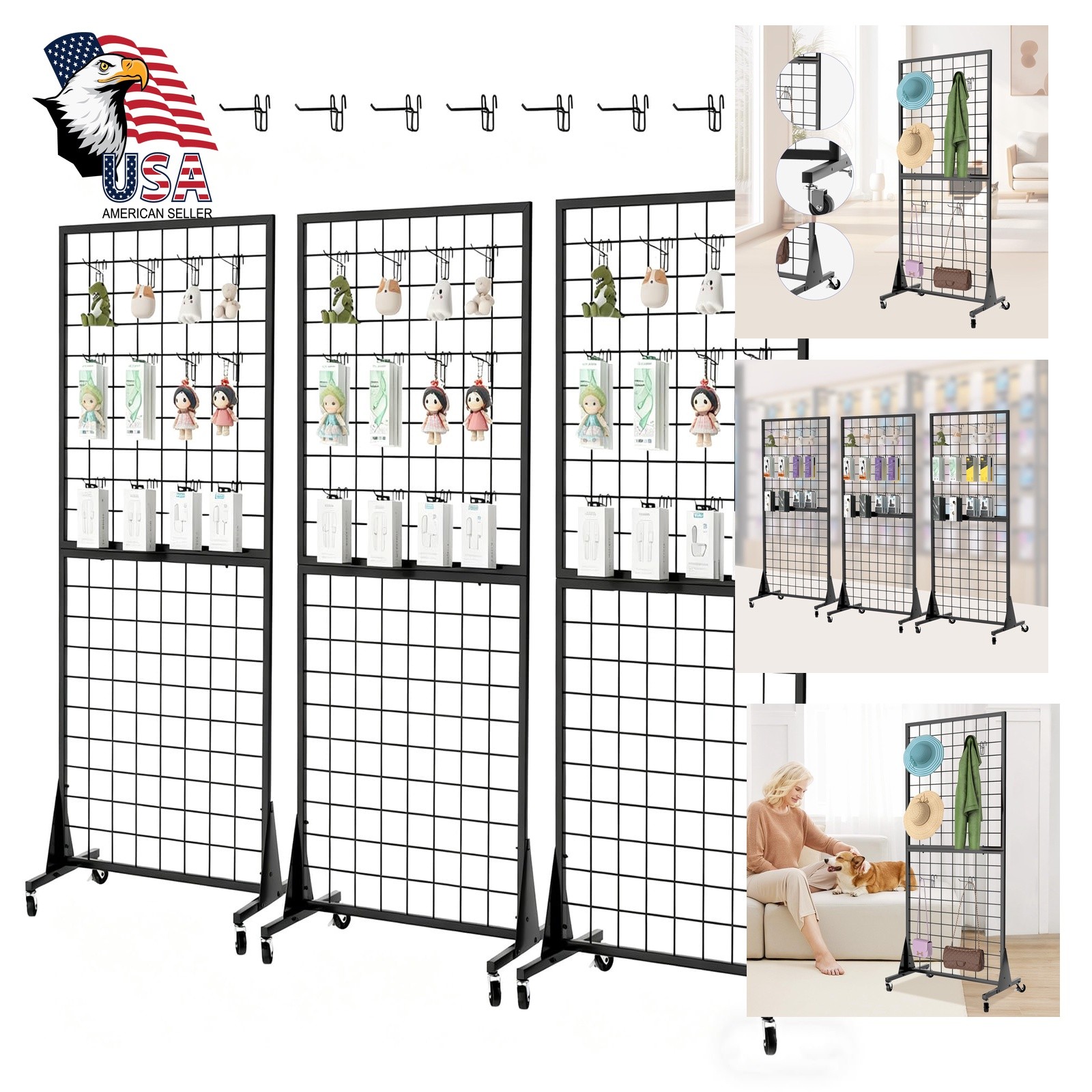 DEYEGELEA Gridwall Panel Display Stands 3pk 2'x5.5'