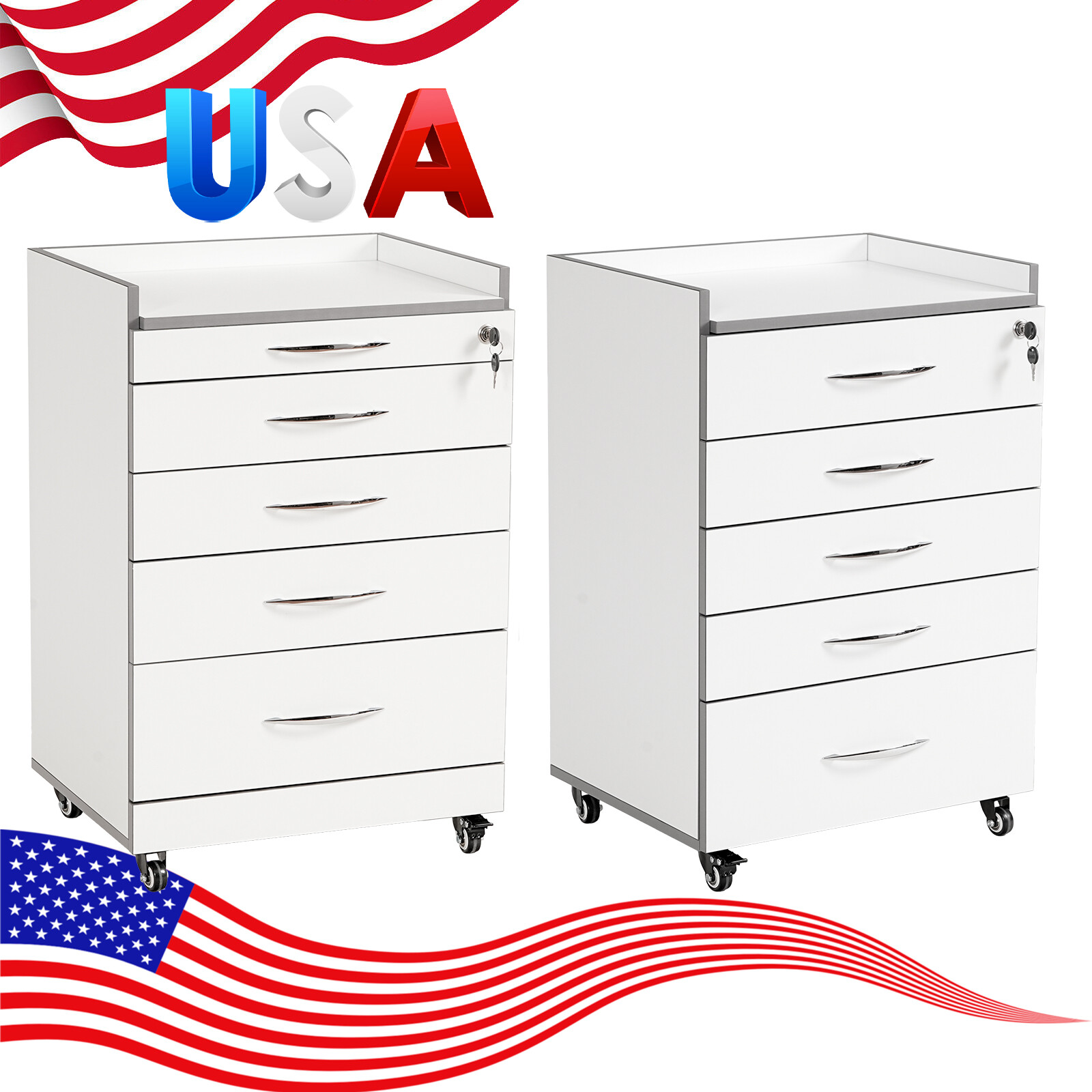 Dental 4/5Drawers Medical Cart Basic Acrylic Mobile Wooden Cabinet Rolling Cart