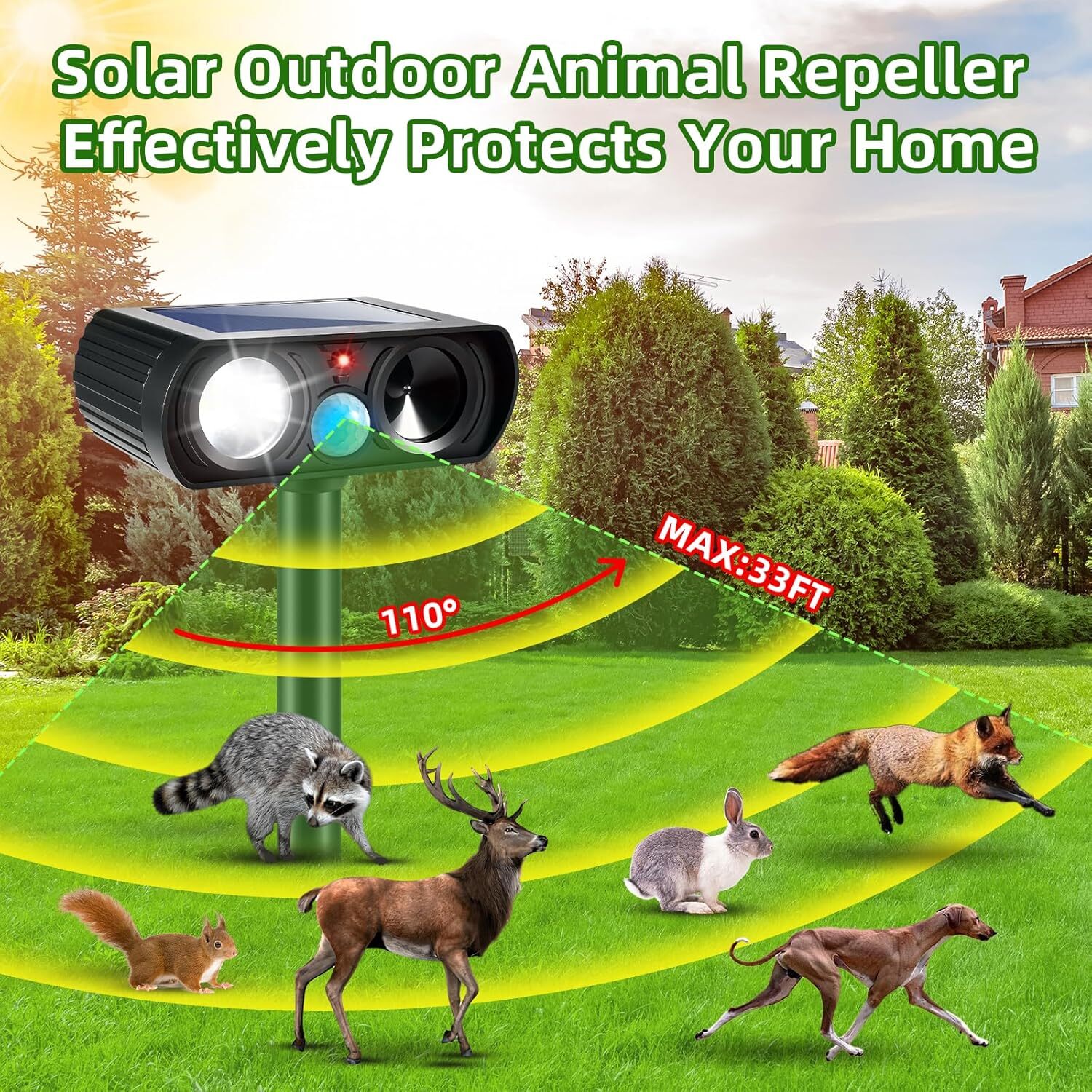 Solar Ultrasonic Animal Repeller for Yard