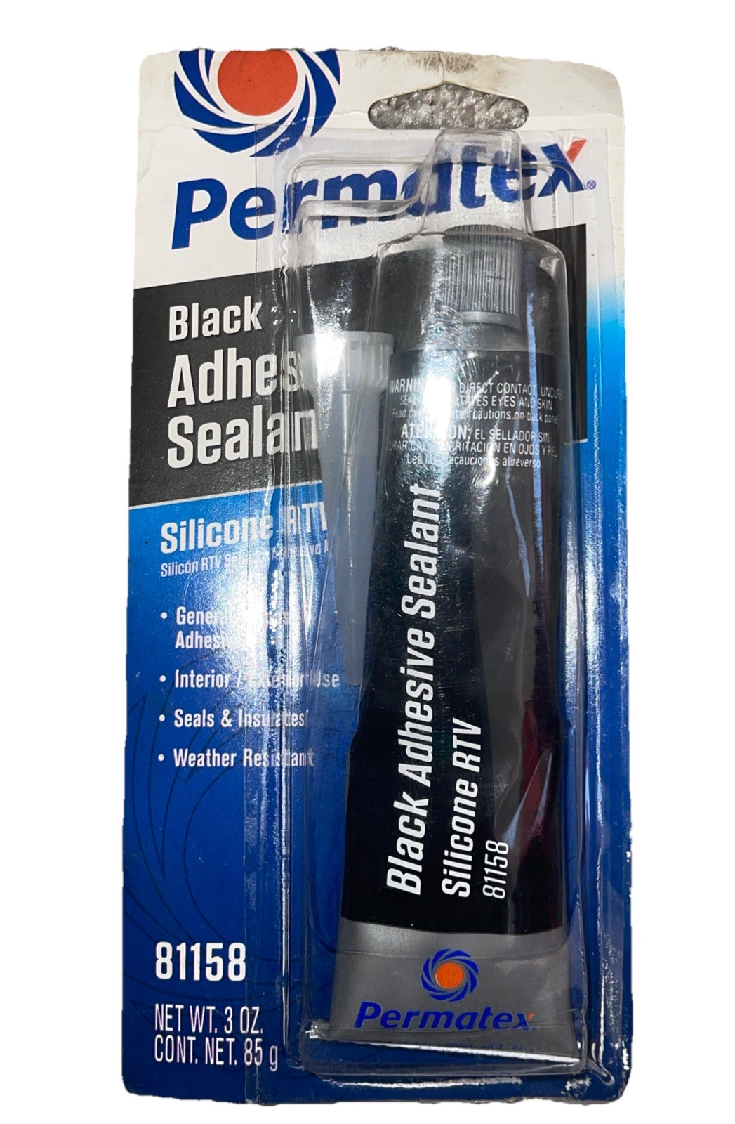 Permatex 81158 Black Silicone Adhesive Sealant, 3 oz. Tube