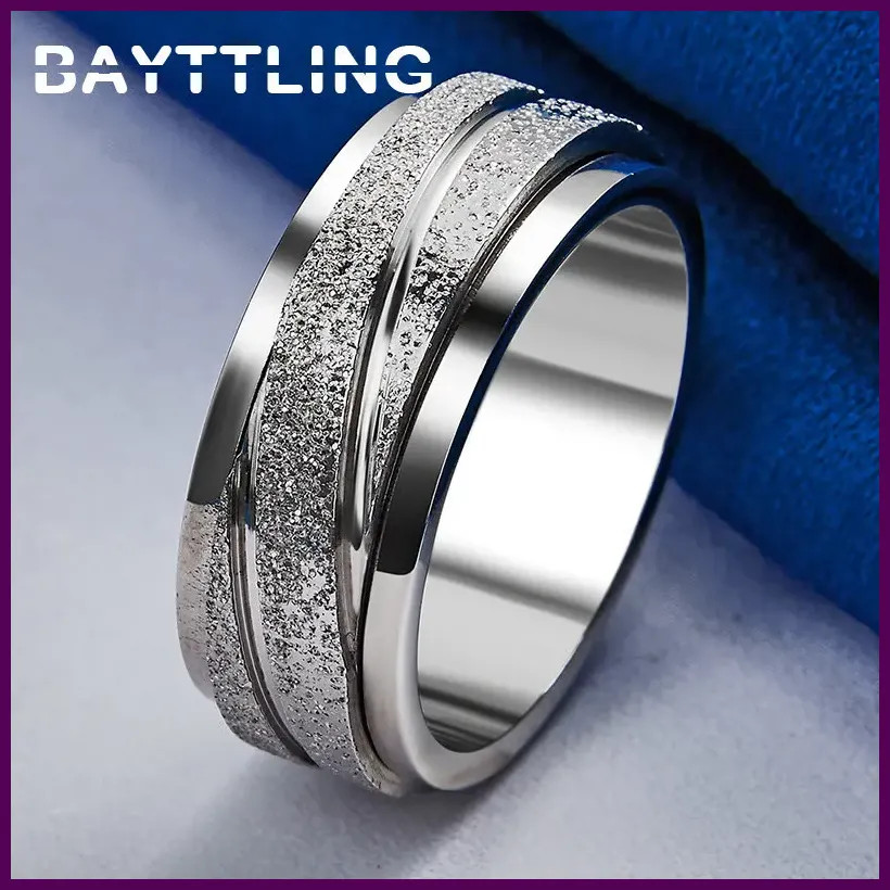 Anillo Hombre Plata 925 Frosted Tallas 7-10 Moda Punk Mujer Regalo Pareja