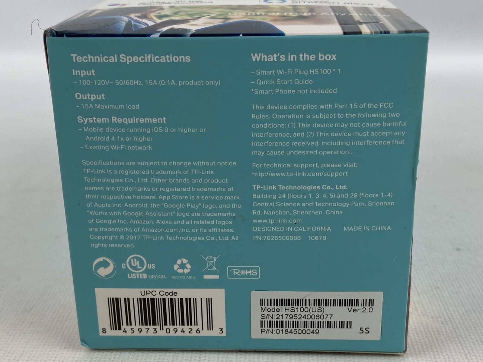 TP-LINK Smart Wi-Fi Plug HS100 New Open Box