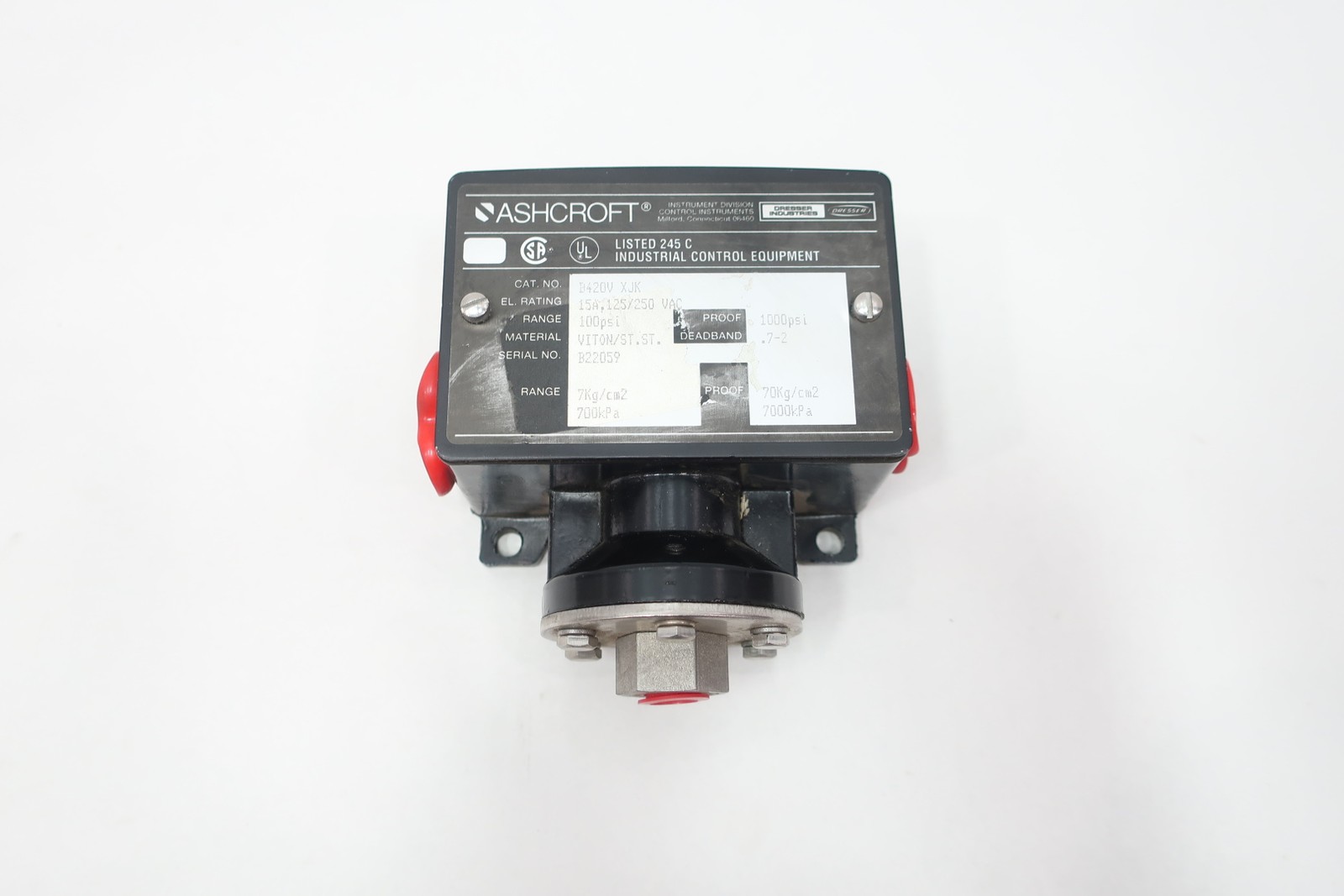 Ashcroft B420V XJK Pressure Switch 100psi 125v-ac 250v-ac