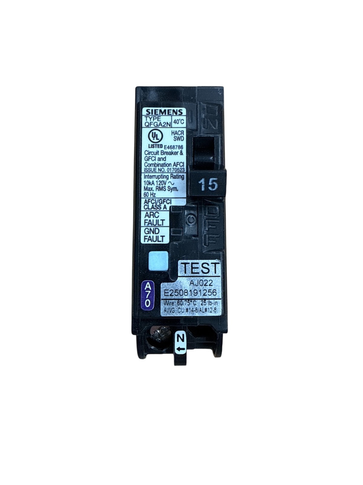 Siemens Q115DFN - 15A - 1-Pole - Dual Function AFCI/GFCI Plug-on Neutral Breaker