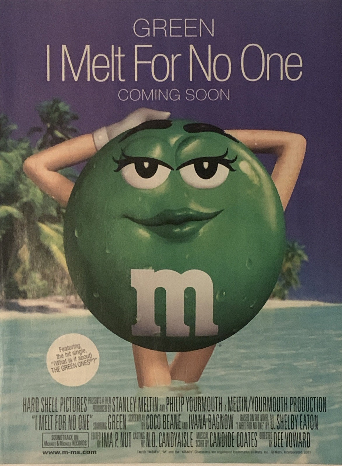 2001 M&Ms Candy PRINT AD Green Female Anthropomorphic VTG 2000s Fake Movie Promo