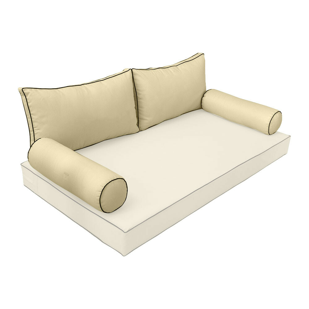 |SLIPCOVER ONLY| S2 Outdoor Bolster Back Pillow Covers Contrast Trim Twin AD103