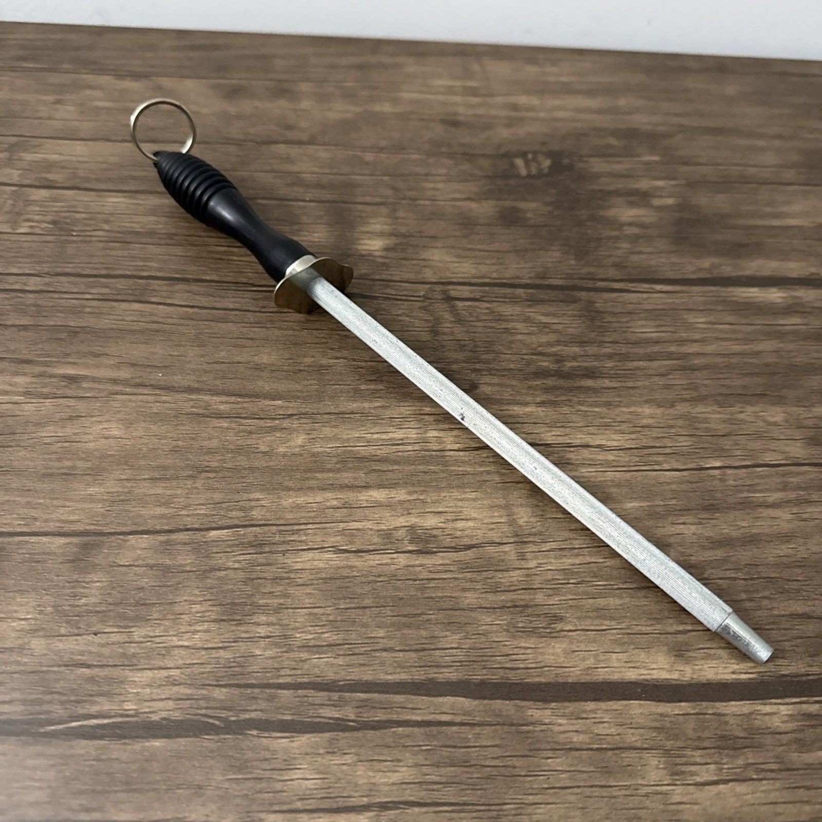 Steel Knife Sharpener Handheld Honing Rod Plastic Black Handle 12" Hangs