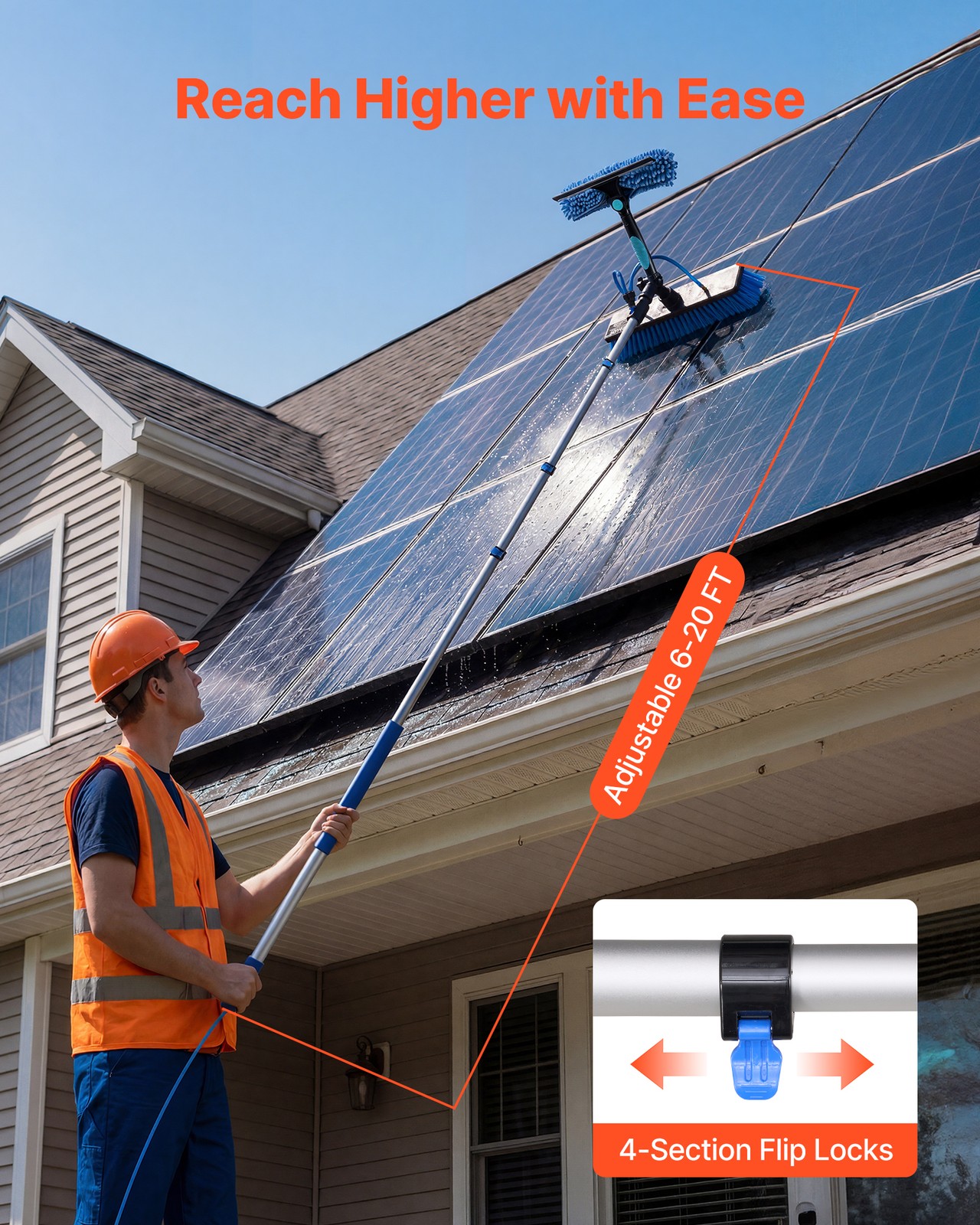 VEVOR Solar Panel Cleaning Kit Water Fed Pole Kit 20 ft Brush Soap Dispenser