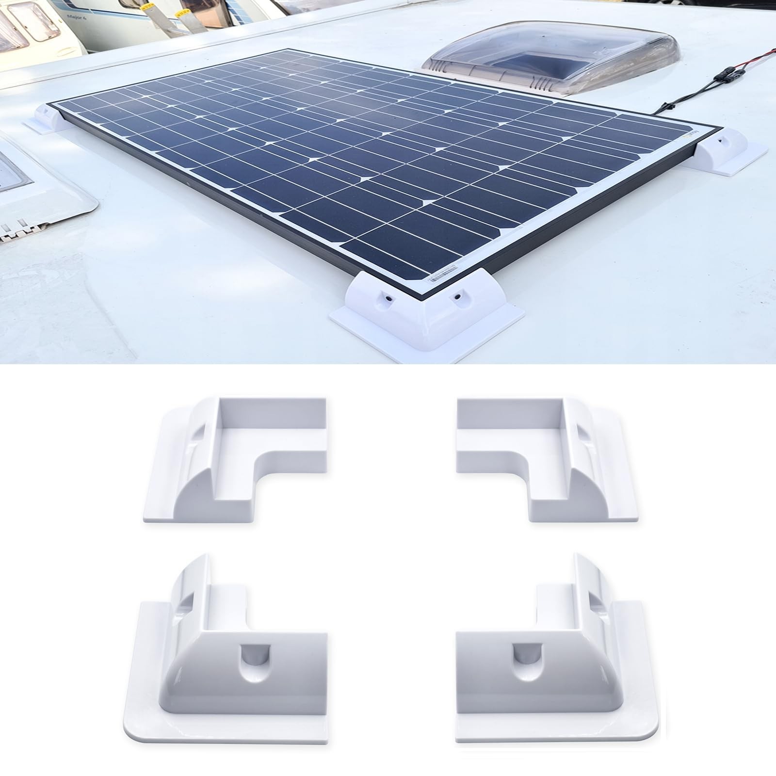 Solar Panel Mounts Bracket Set of 4pcs (White), Drill Free ABS Corner Roof Br...
