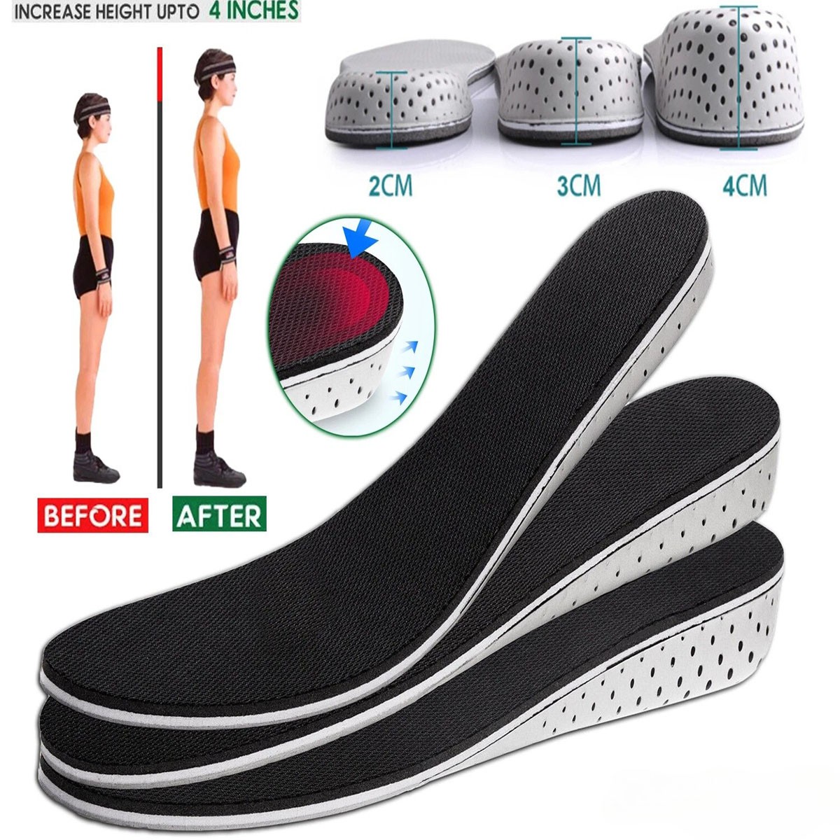 Shoe Lift Height Increase Insole Foot Pad Insert Riser Footpad Unisex