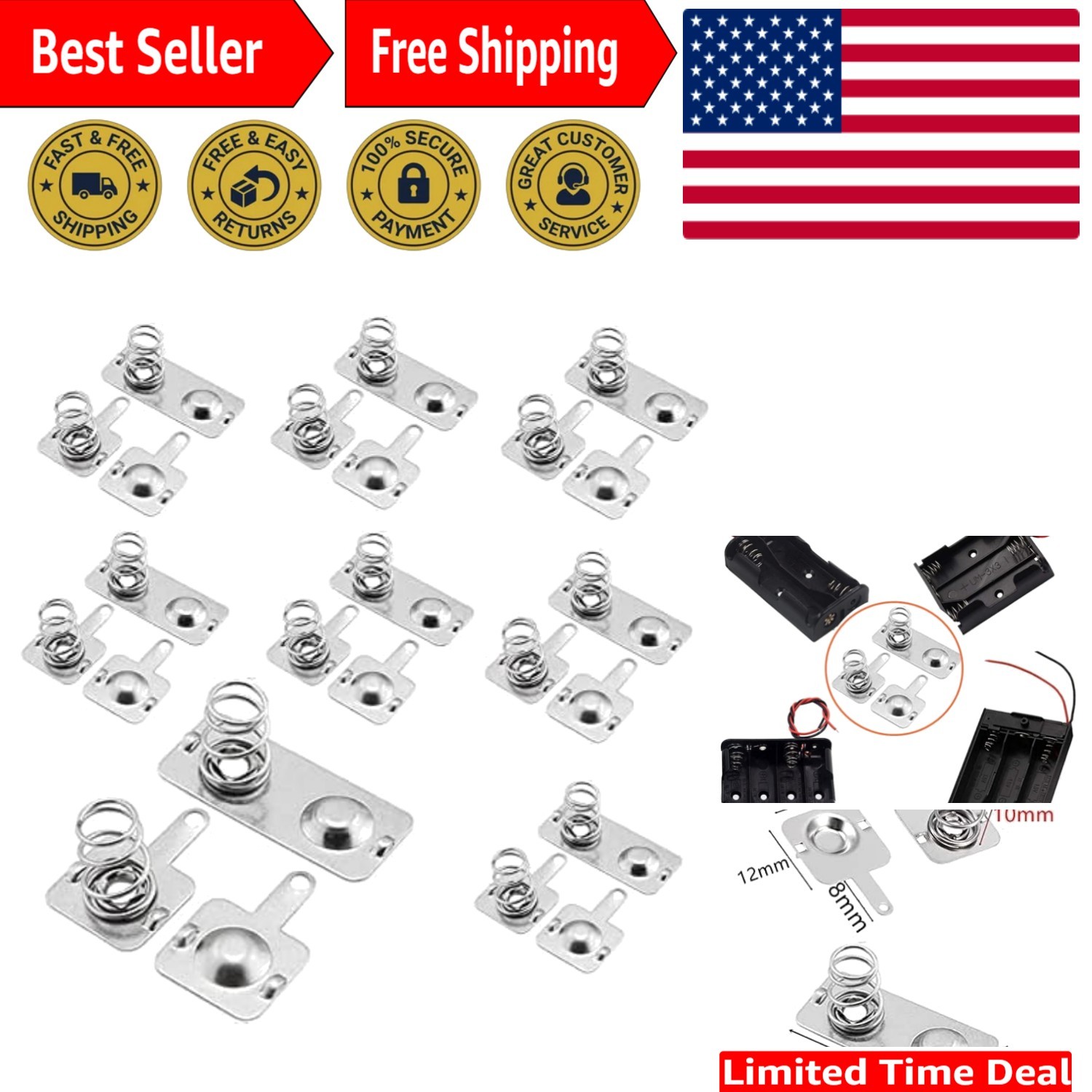High-Performance Nickel-Plated Battery Springs – 10Pairs, 12x12mm & 12x26.5mm