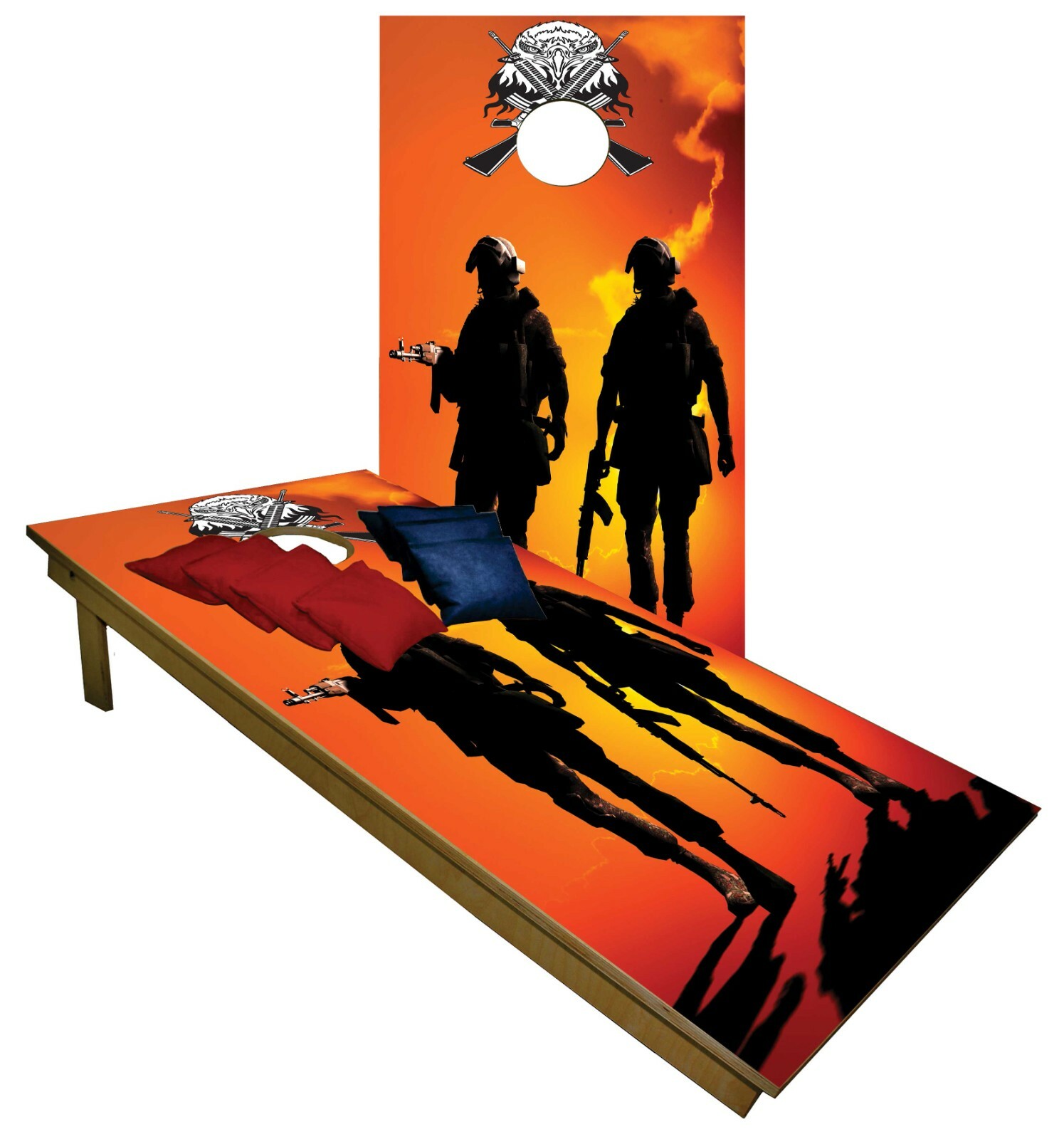 CORNHOLE BEANBAG TOSS GAME w Bags Game Boards Sunset Troops USA Army Set