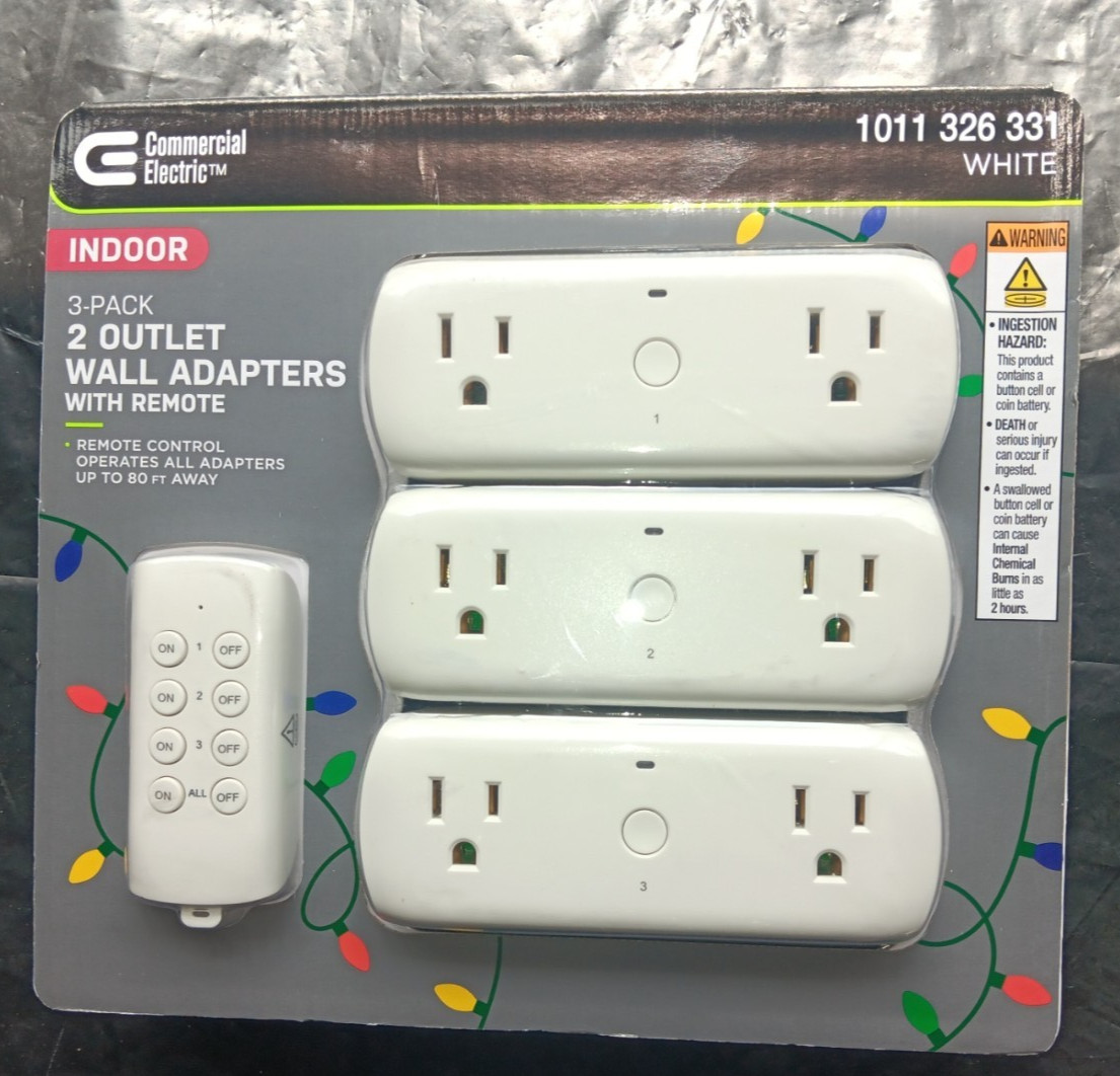 Commercial Electric Wireless Indoor Remote Control AC/DC Adapter, White(3-Pack)