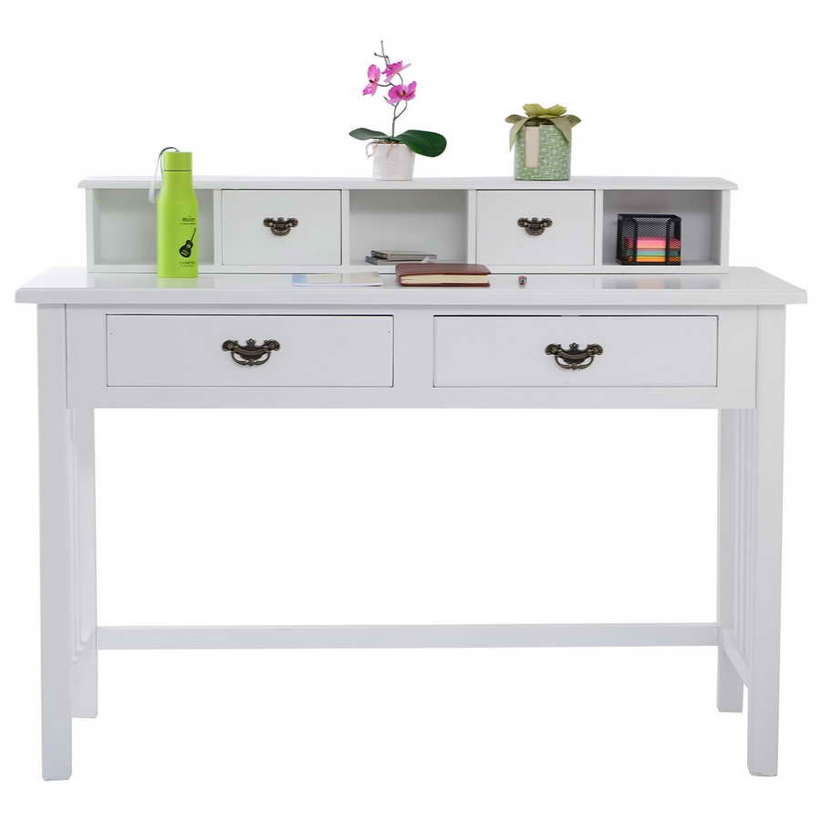 Topbuy 2-Tier Writing Table Studying Desk Modern White Console Table W/ 4