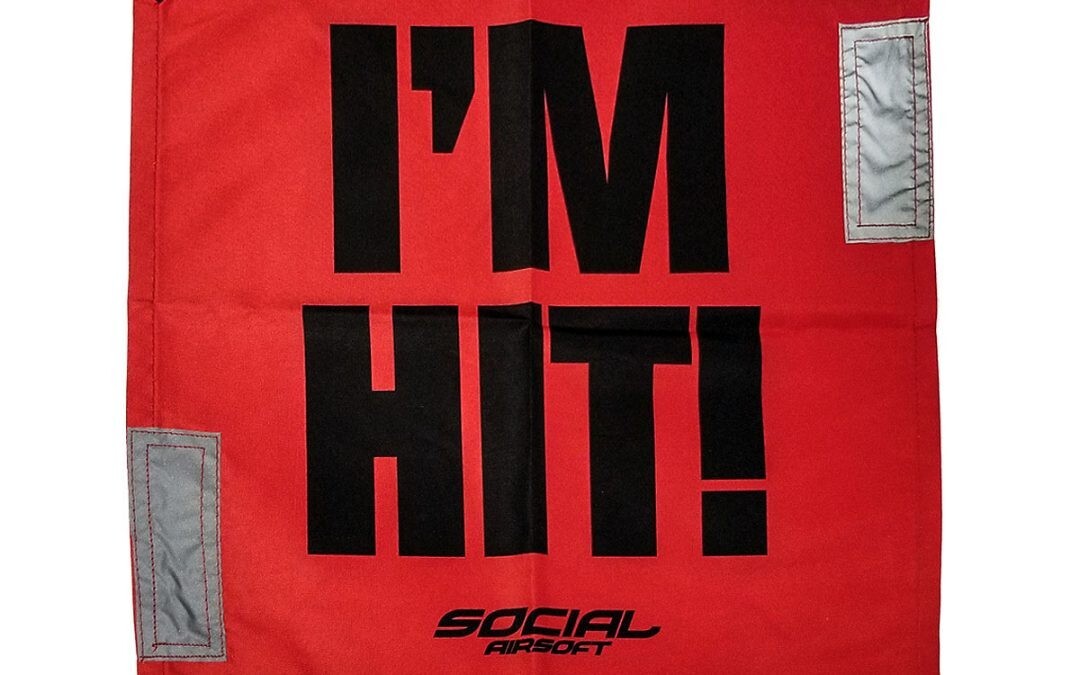 Social Paintball Airsoft Dead Rag Indicator "I'M HIT" Red/Black Lightweight