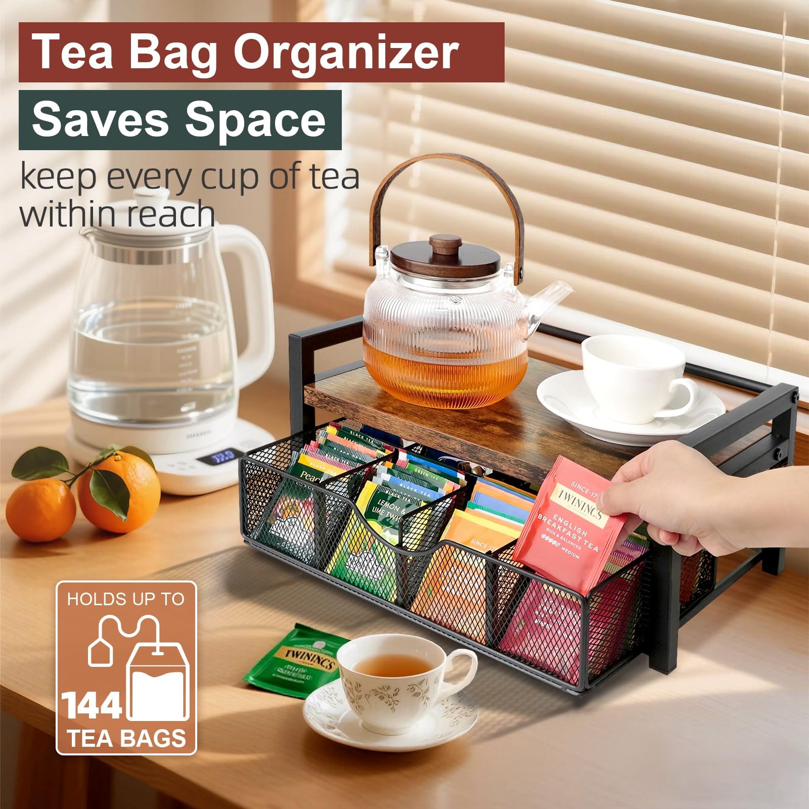 Happilif Tea Bag Organizer, Holder Organizer Regular, Rustic Brown