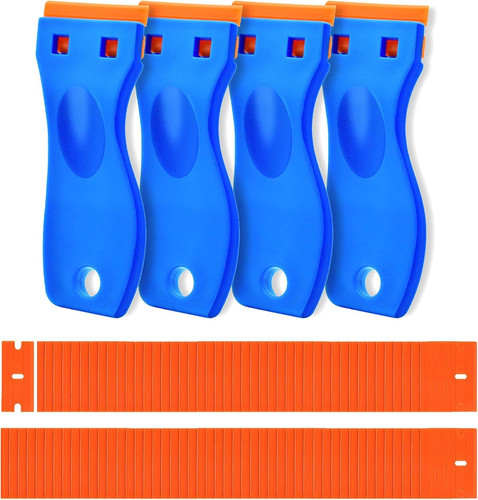4 Pcs Plastic Razor Blade Scraper and 120 Blades, Remove Label Decal...