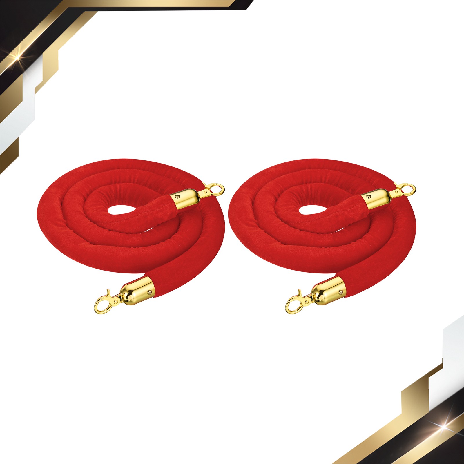2Pcs 6Ft Red Velvet Stanchion Rope Crowd Control Barrier Rope Golden
