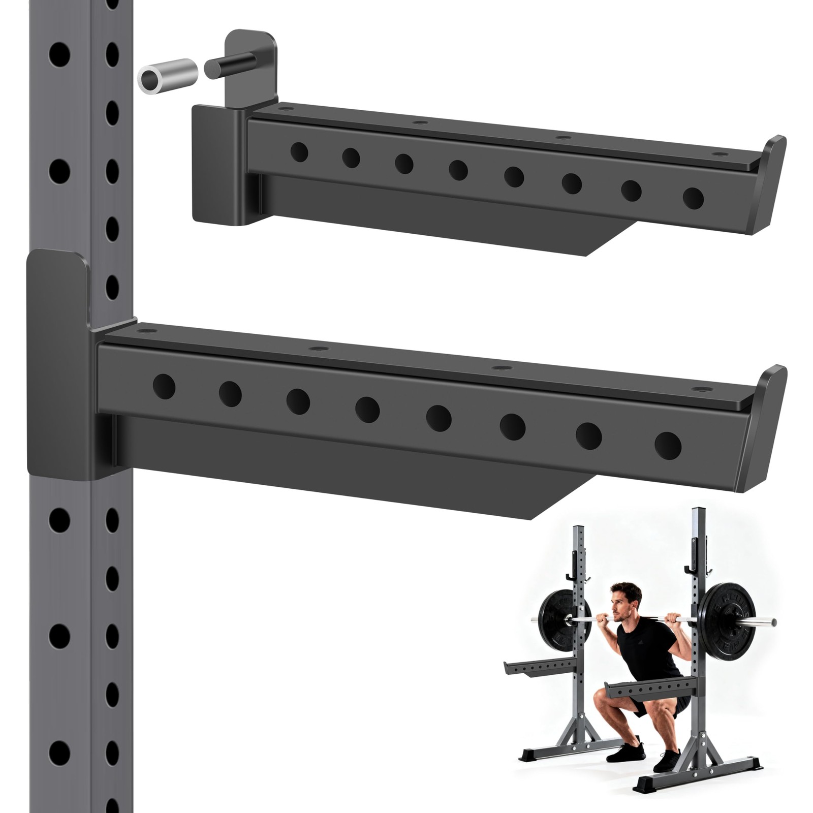 Safety Spotter Arms, Fits 2"x2" Power Racks with 5/8" & 1" Holes, Heavy Duty ...