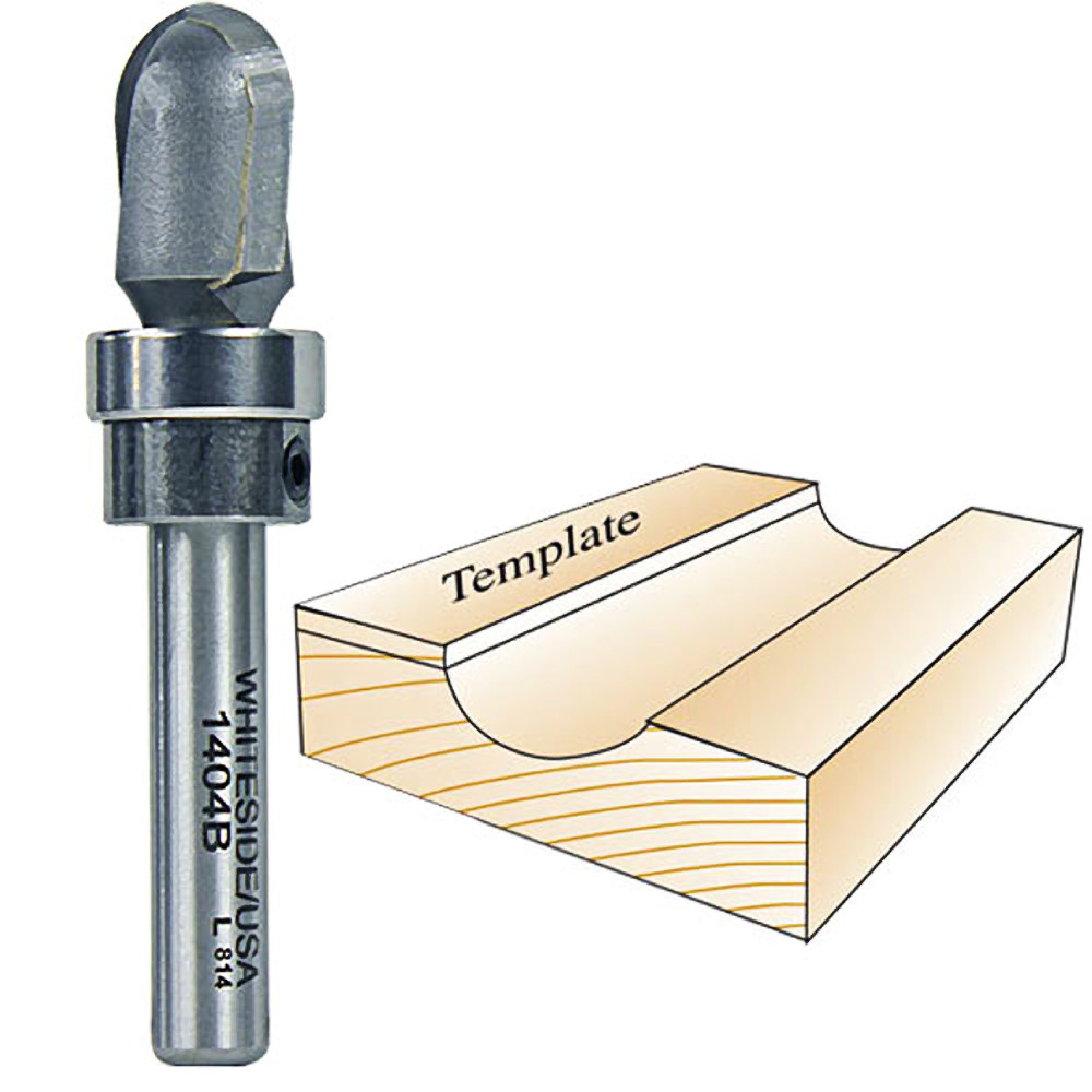 Whiteside Core Box Bit w/ Bearing, 1/4 in. SH x 1/4 in. R x 1/2 in. CD