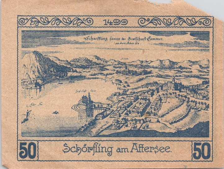 Austria Notgeld Schorfling 50 Heller 1920 Vintage Paper Money Banknote VG