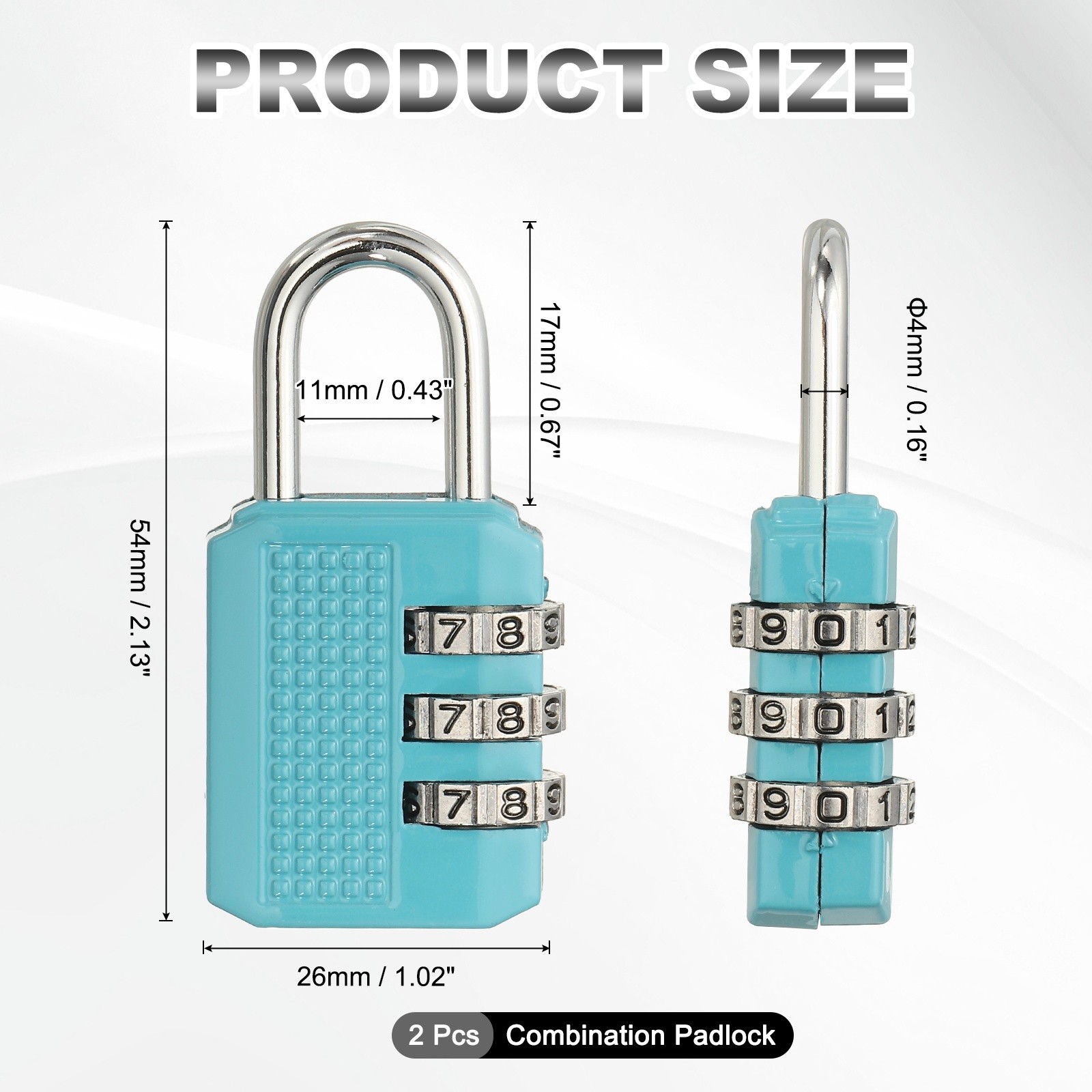 Combination Padlock (Medium, Blue)(2 Pcs), 3-Digit Shackle Code Locks