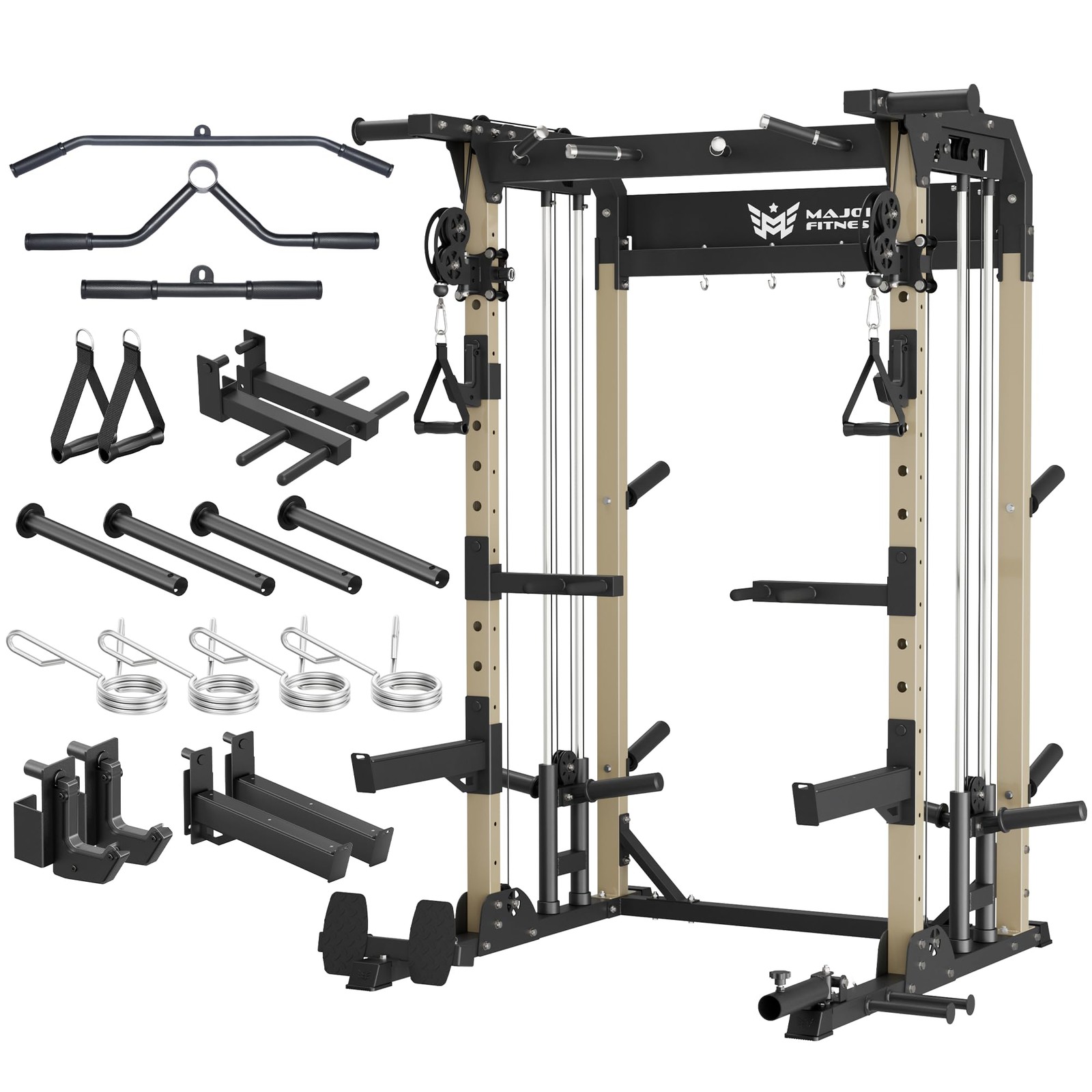 MAJOR FITNESS F22 Power Rack w/ Cable Crossover, Dual Pulley, 1600lbs, Home Gym
