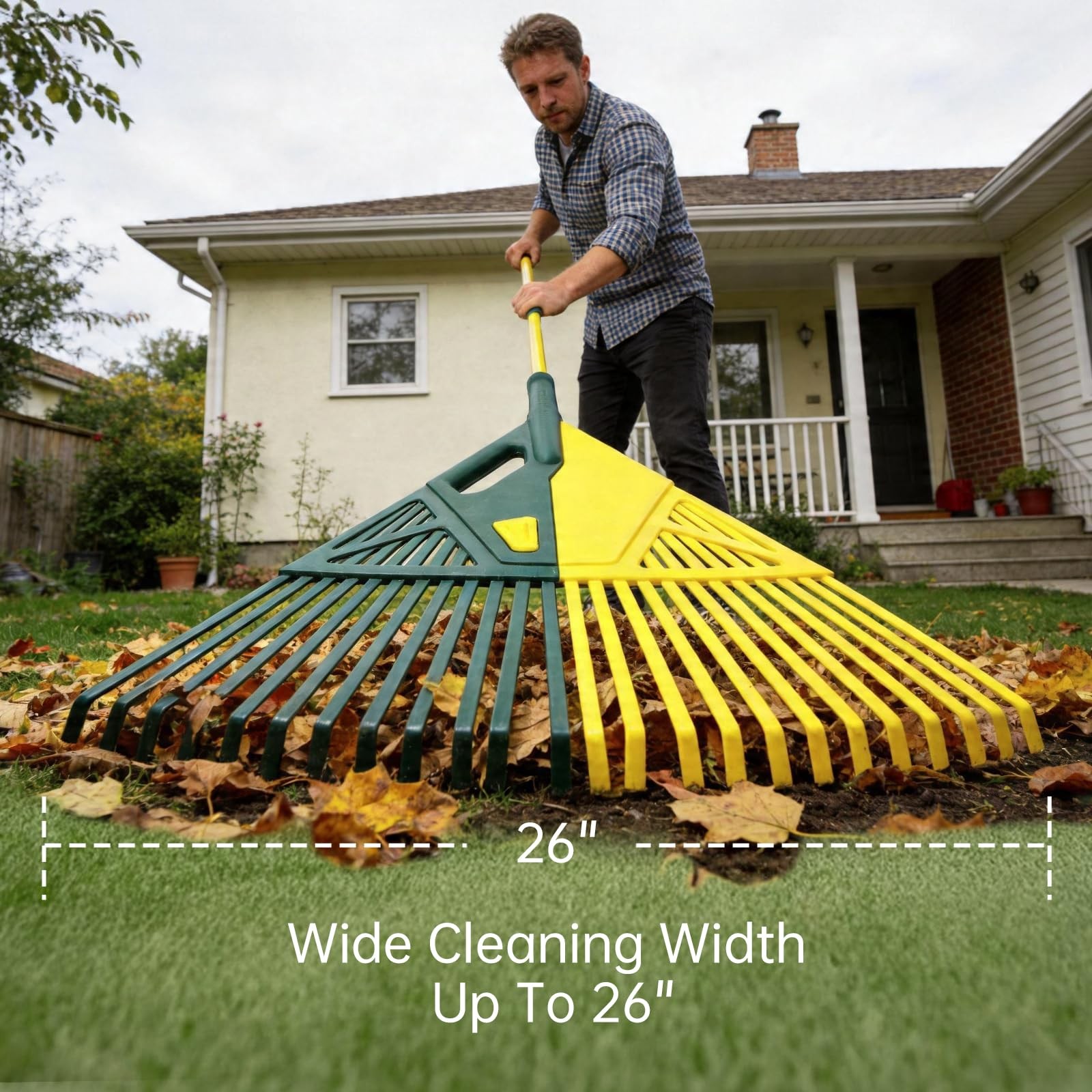 Best YEITSNOW 2-Pack Adjustable Garden Rake 71 Long with 26-inch Wide Poly Leaf