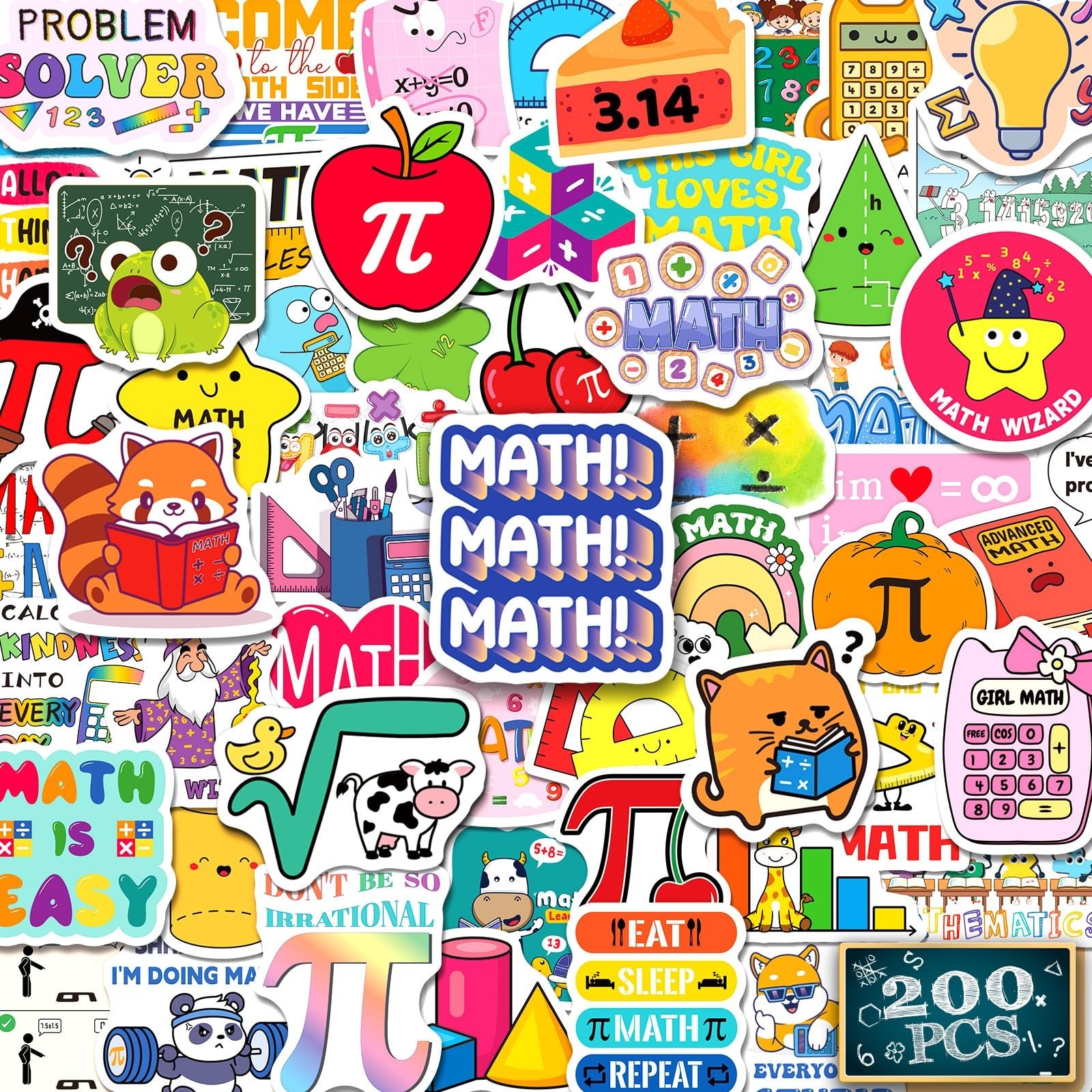 200 PCS Math Stickers for Kids Teens Students, Math Vinyl Stickers for Water ...