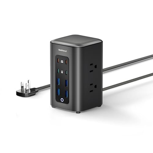 Power Strip Tower, 230W Charging Station with Multiple Devices 5FT Black/Blue