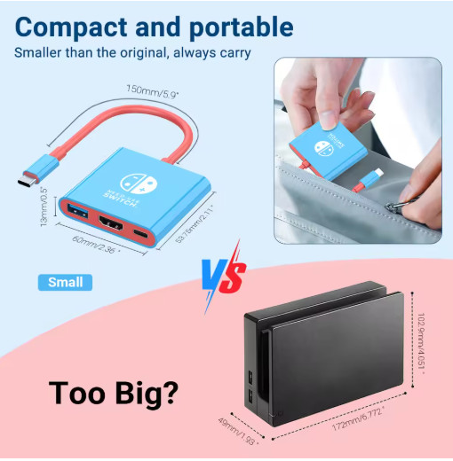 3-in-1 HDMI 4k Dock Nintendo Console System Replacement Docking Adapter